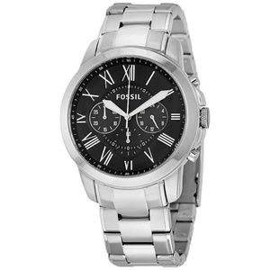 Silver Grant Black Dial Stainless Steel Mens Watch